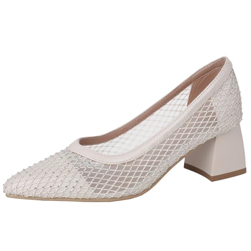 BULVJ Damen Mesh-Sandalen mit Spitzer Zehenpartie und Blockabsatz zum Hineinschlüpfen - Schicke Schuhe, die Ihre Sommeroutfits Aufwerten von BULVJ