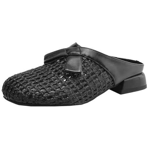 BULVJ Damen Mesh Slides Sandalen mit Blockabsatz und Runder Zehenpartie und Einfarbiger Passform von BULVJ