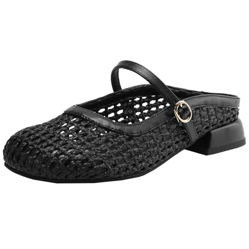 BULVJ Damen Mesh Slides Strandsandalen mit Komfortablem niedrigem Blockabsatz, Runder Zehenpartie, Verstellbarem Schnallenverschluss von BULVJ