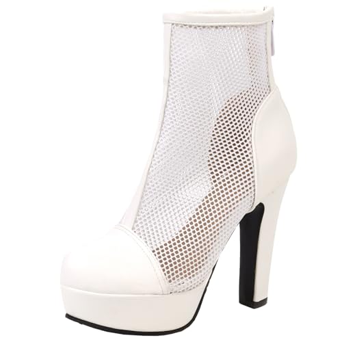 BULVJ Damen Mesh Stiefeletten mit Runder Zehenpartie Plateaustiefeletten mit Plateau und Reißverschluss von BULVJ
