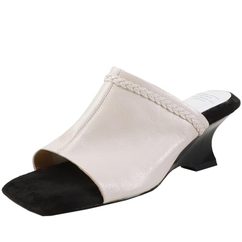 BULVJ Damen Mules aus Leder mit Offener Zehenpartie und Mittlerem Blockabsatz und Slip-On von BULVJ