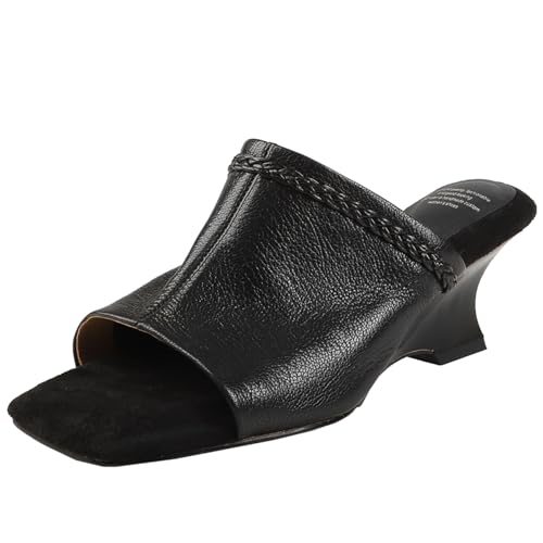 BULVJ Damen Mules aus Leder mit Offener Zehenpartie und Mittlerem Blockabsatz und Slip-On von BULVJ