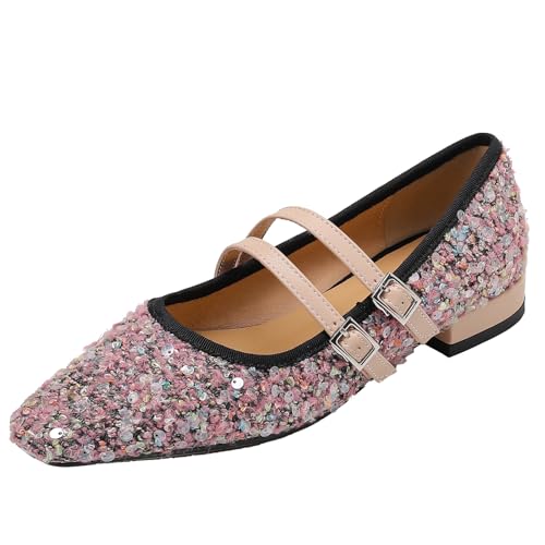 BULVJ Damen Pailletten Pumpen mit Blockabsatz Mary Jane Schuhe mit Doppeltem Schnallenverschluss BULVJ Damen Pailletten Pumpen mit Blockabsatz Mary Jane Schuhe mit Doppeltem Schnallenverschluss von BULVJ