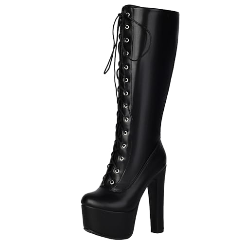 BULVJ Damen Plattform Knielange Stiefel - Seitenreißverschluss-Design, Klobiger Absatz, Warmes Innenfutter, Perfekt für Kleider und Hosen in Kalten Jahreszeiten von BULVJ