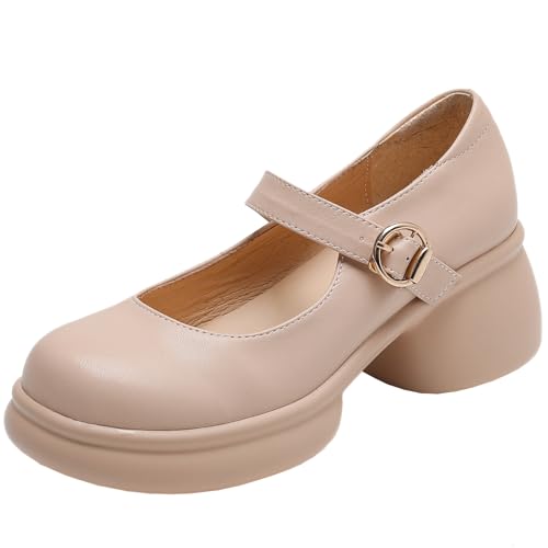 BULVJ Damen Pumps Mary Jane Style Bequeme Klobiger Absatzs Stilvolles Design mit Runder Zehe von BULVJ