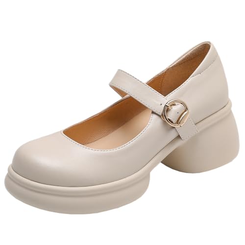 BULVJ Damen Pumps Mary Jane Style Bequeme Klobiger Absatzs Stilvolles Design mit Runder Zehe von BULVJ