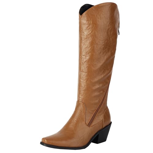 BULVJ Damen Retro Quadrat-Zehen Western Stiefel, Lässige Schluffstiefel mit Blockabsatz, Modisches Winteressenzial von BULVJ