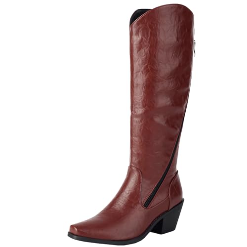 BULVJ Damen Retro Quadrat-Zehen Western Stiefel, Lässige Schluffstiefel mit Blockabsatz, Modisches Winteressenzial von BULVJ