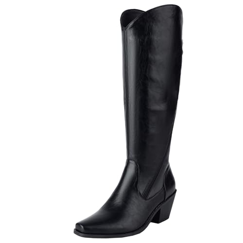 BULVJ Damen Retro Quadrat-Zehen Western Stiefel, Lässige Schluffstiefel mit Blockabsatz, Modisches Winteressenzial von BULVJ
