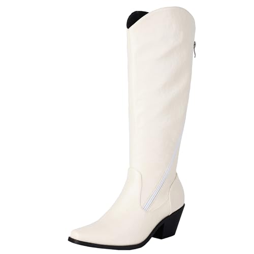 BULVJ Damen Retro Quadrat-Zehen Western Stiefel, Lässige Schluffstiefel mit Blockabsatz, Modisches Winteressenzial von BULVJ