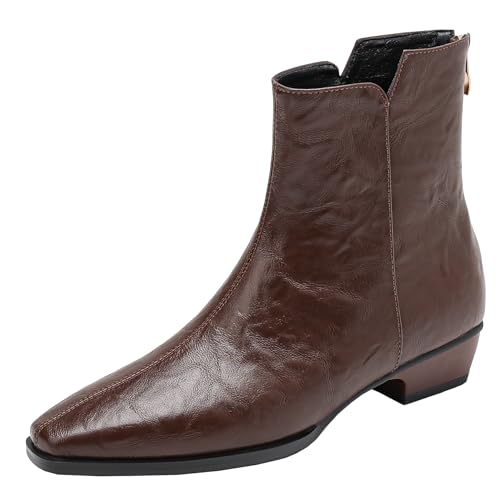BULVJ Damen Retro Stiefeletten Reißverschluss Einfach zu Tragen, Niedriger Blockabsatz, Warmes Futter, um Verschiedene Wintermode-Looks zu Kreieren von BULVJ