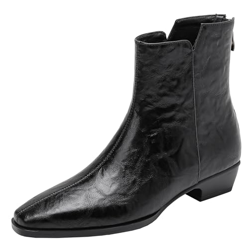 BULVJ Damen Retro Stiefeletten Reißverschluss Einfach zu Tragen, Niedriger Blockabsatz, Warmes Futter, um Verschiedene Wintermode-Looks zu Kreieren von BULVJ
