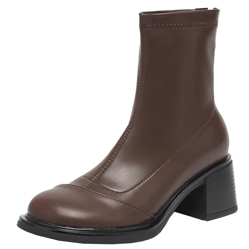 BULVJ Damen Retro Stiefeletten mit Runder Zehenpartie für Winter und Herbst, Kurze Stiefel mit Reißverschluss für Lässige Ausflüge von BULVJ