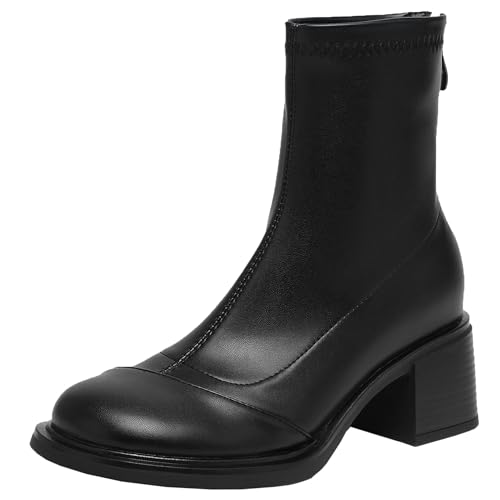 BULVJ Damen Retro Stiefeletten mit Runder Zehenpartie für Winter und Herbst, Kurze Stiefel mit Reißverschluss für Lässige Ausflüge von BULVJ