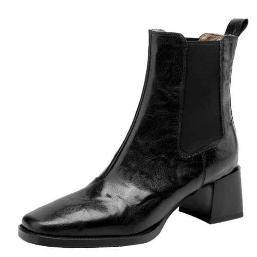 BULVJ Damen Retro Style Quadratische Zehenpartie Stiefeletten, Echtleder Slipper Stiefeletten für Herbst und Winter von BULVJ