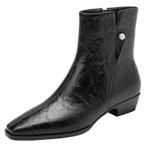 BULVJ Damen Retro Style Stiefeletten mit Quadratischer Zehenpartie Stiefel mit Niedrigem Blockabsatz, Ideal für Herbst und Winter von BULVJ