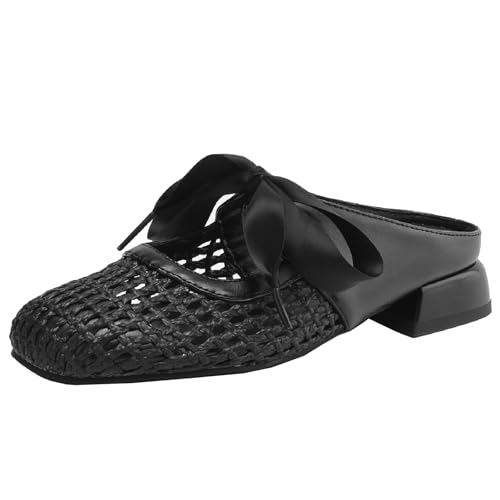 BULVJ Damen Ribbon Rippy Slide Sandalen mit Ausgeschnittenen Sommerschuhen mit Blockabsatz und Runder Spitze BULVJ Damen Ribbon Rippy Slide Sandalen mit Ausgeschnittenen Sommerschuhen mit Blockabsatz und Runder Spitze von BULVJ
