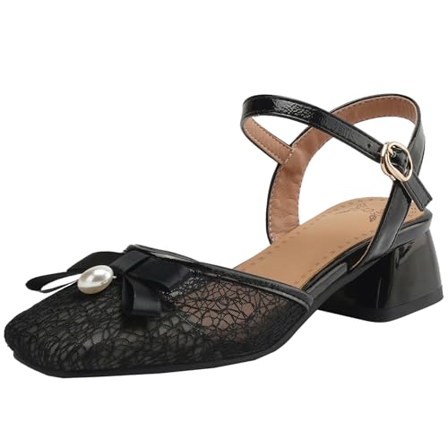 BULVJ Damen Sandalen mit Blockabsatz und Schnallenverschluss Elegante Anzugschuhe mit Absatz und Schleifen von BULVJ