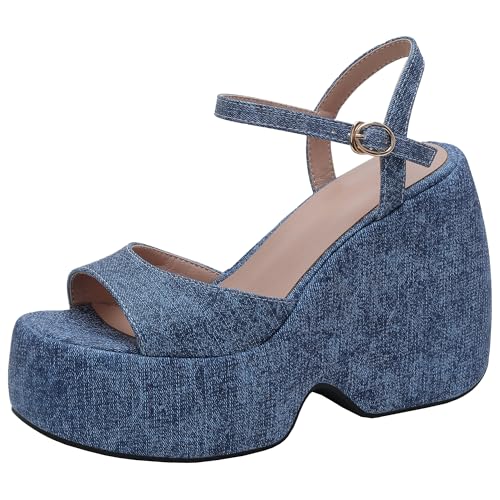 BULVJ Damen Sandalen mit Keilabsatz und Plateau Sommer Anzugschuhe mit Offener Zehe - Perfekt für Elegante Sommerlooks von BULVJ