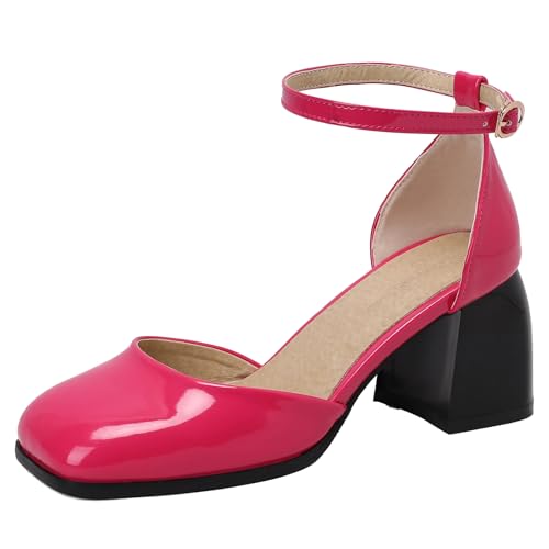 BULVJ Damen Sandalen mit Quadratischer Zehenpartie und Blockabsatz Knöchelschnallenverschluss Anzugschuhe von BULVJ