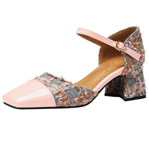 BULVJ Damen Sandalen mit Quadratischer Zehenpartie und Color-Blocking-Absatz von BULVJ