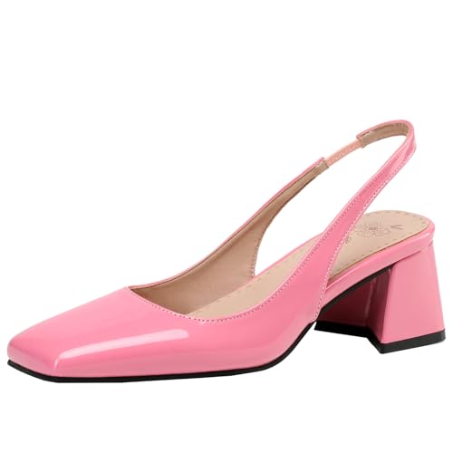 BULVJ Damen Sandalen zum Hineinschlüpfen mit Quadratischer Zehenpartie Elegante Slingback-Heels mit Blockabsatz von BULVJ