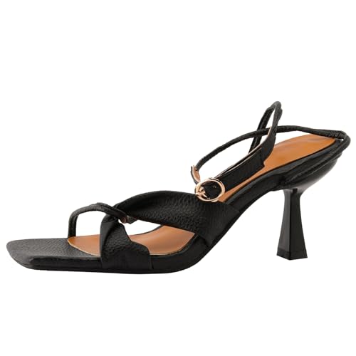 BULVJ Damen Sandaletten mit Quadratischer Zehenpartie Sandalen mit Offener Spitze und Schnallenverschluss von BULVJ