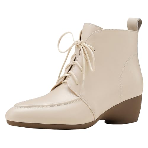 BULVJ Damen Schnürstiefeletten aus Echtem Leder Comfort Stiefeletten mit Keilabsatz von BULVJ