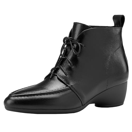 BULVJ Damen Schnürstiefeletten aus Echtem Leder Comfort Stiefeletten mit Keilabsatz von BULVJ