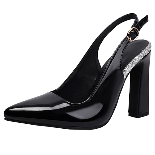 BULVJ Damen Slingback Court-Schuhe mit Blockabsatz Spitz Zulaufende Anzugschuhe von BULVJ