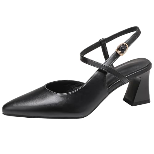 BULVJ Damen Slingback Heels Sandalen mit Spitzer Zehenpartie in Einfarbiger Farbe von BULVJ
