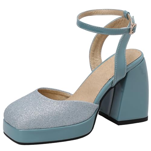 BULVJ Damen Slingback-Kleid mit Quadratischer Zehenpartie Schuhe Blockabsatz und Knöchelriemen Sandalen mit Plateau von BULVJ