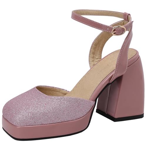 BULVJ Damen Slingback-Kleid mit Quadratischer Zehenpartie Schuhe Blockabsatz und Knöchelriemen Sandalen mit Plateau von BULVJ