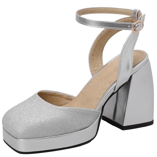 BULVJ Damen Slingback-Kleid mit Quadratischer Zehenpartie Schuhe Blockabsatz und Knöchelriemen Sandalen mit Plateau von BULVJ