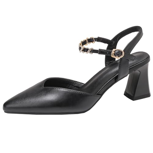 BULVJ Damen Slingback Sandalen mit Blockabsatz Spitze Zehenpartie Elegante High Heels, Vielseitige Einfarbige Schuhe für Party/Büro BULVJ Damen Slingback Sandalen mit Blockabsatz Spitze Zehenpartie Elegante High Heels, Vielseitige Einfarbige Schuhe für Party/Büro von BULVJ