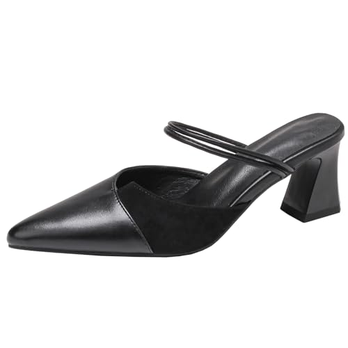 BULVJ Damen Slip-On Slide Sandalen mit Blockabsatz Spitze Spitze Elegante High Heels, Vielseitige Einfarbige Schuhe für Party/Büro BULVJ Damen Slip-On Slide Sandalen mit Blockabsatz Spitze Spitze Elegante High Heels, Vielseitige Einfarbige Schuhe für Party/Büro von BULVJ