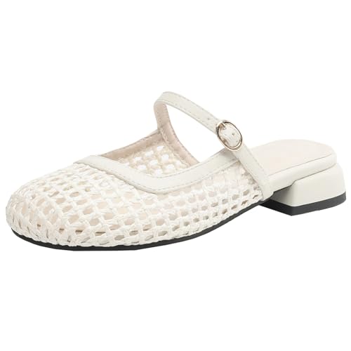 BULVJ Damen Sommer Mesh Sandalen Slide mit Niedrigem Blockabsatz und Runder Spitze BULVJ Damen Sommer Mesh Sandalen Slide mit Niedrigem Blockabsatz und Runder Spitze von BULVJ