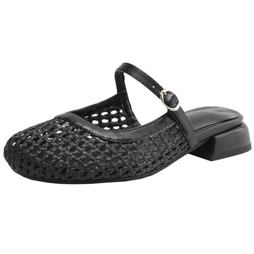 BULVJ Damen Sommer Mesh Sandalen Slide mit Niedrigem Blockabsatz und Runder Spitze von BULVJ