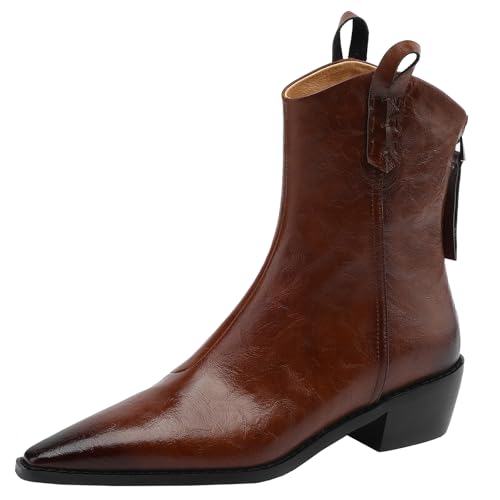 BULVJ Damen Stiefeletten Comfort Westernstiefel mit Blockabsatz und Spitzer Zehenpartie mit Reißverschluss für den Täglichen Gebrauch von BULVJ