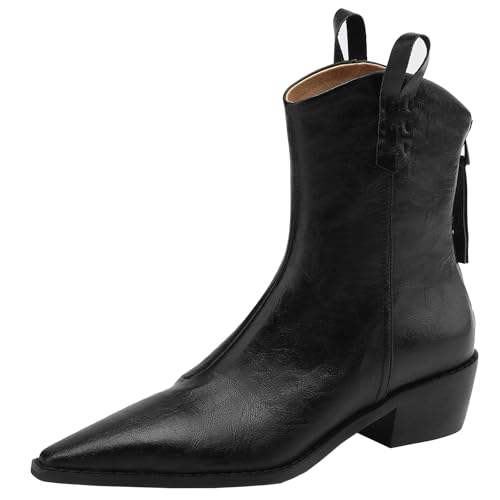 BULVJ Damen Stiefeletten Comfort Westernstiefel mit Blockabsatz und Spitzer Zehenpartie mit Reißverschluss für den Täglichen Gebrauch von BULVJ