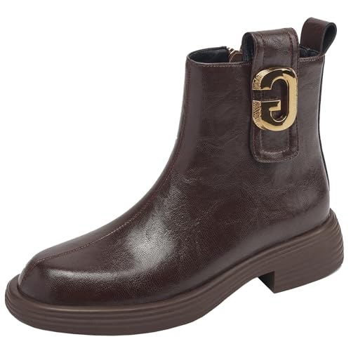 BULVJ Damen Stiefeletten aus Leder mit Runder Zehenpartie und Reißverschluss, Ideal für Herbst und Winter von BULVJ