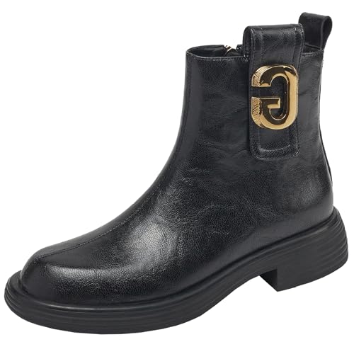 BULVJ Damen Stiefeletten aus Leder mit Runder Zehenpartie und Reißverschluss, Ideal für Herbst und Winter von BULVJ