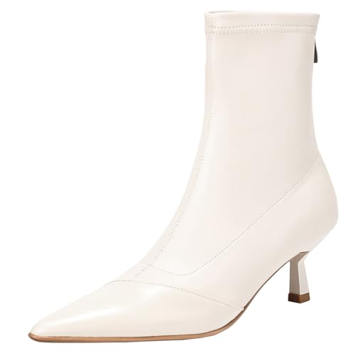 BULVJ Damen Stiefeletten aus Weichem Leder, Stiefeletten mit Reißverschluss und Spitzer Zehenpartie für den Täglichen Gebrauch von BULVJ