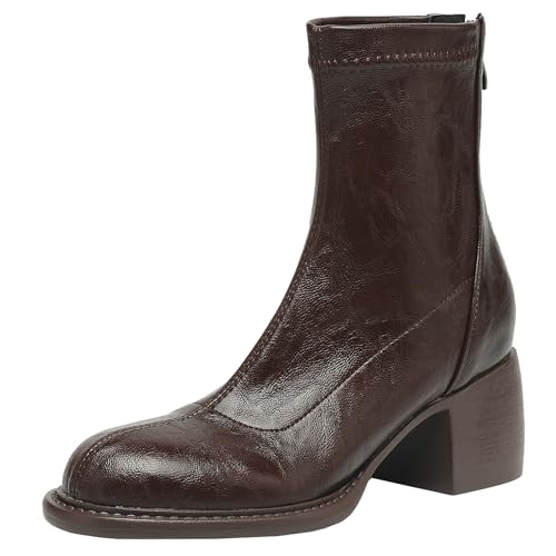 BULVJ Damen Stiefeletten für Herbst und Winter - Retro Style Stiefeletten mit Runder Zehenpartie und Blockabsatz von BULVJ