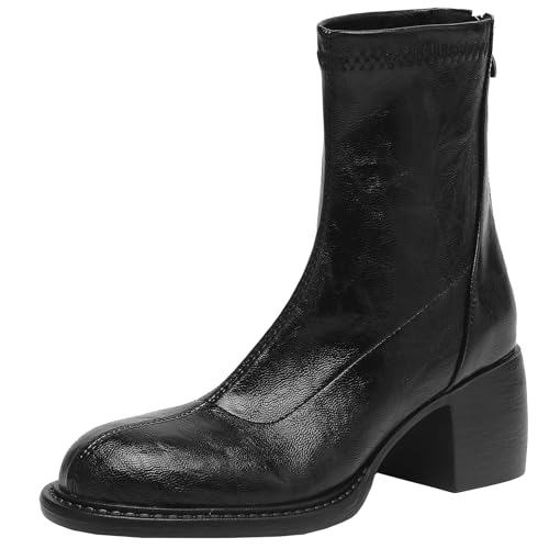 BULVJ Damen Stiefeletten für Herbst und Winter - Retro Style Stiefeletten mit Runder Zehenpartie und Blockabsatz von BULVJ