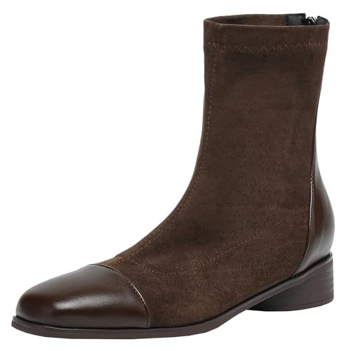 BULVJ Damen Stiefeletten mit Blockabsatz, Quadratisches Zehendesign, Reißverschluss hinten, Ideal für Herbst und Winter von BULVJ