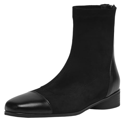 BULVJ Damen Stiefeletten mit Blockabsatz, Quadratisches Zehendesign, Reißverschluss hinten, Ideal für Herbst und Winter von BULVJ
