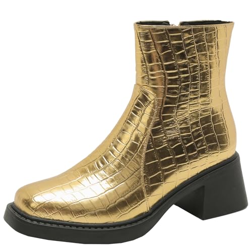 BULVJ Damen Stiefeletten mit Blockabsatz Seitlicher Reißverschluss Stiefeletten Einfach Einfarbig von BULVJ