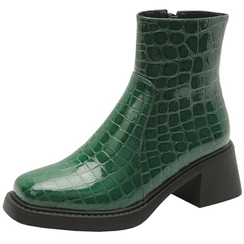 BULVJ Damen Stiefeletten mit Blockabsatz Seitlicher Reißverschluss Stiefeletten Einfach Einfarbig von BULVJ