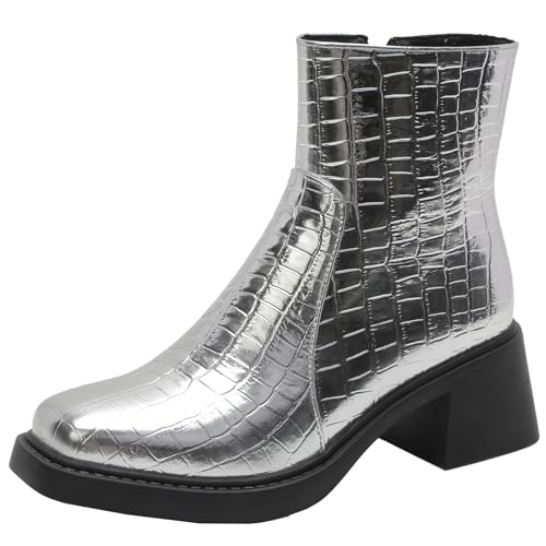 BULVJ Damen Stiefeletten mit Blockabsatz Seitlicher Reißverschluss Stiefeletten Einfach Einfarbig von BULVJ